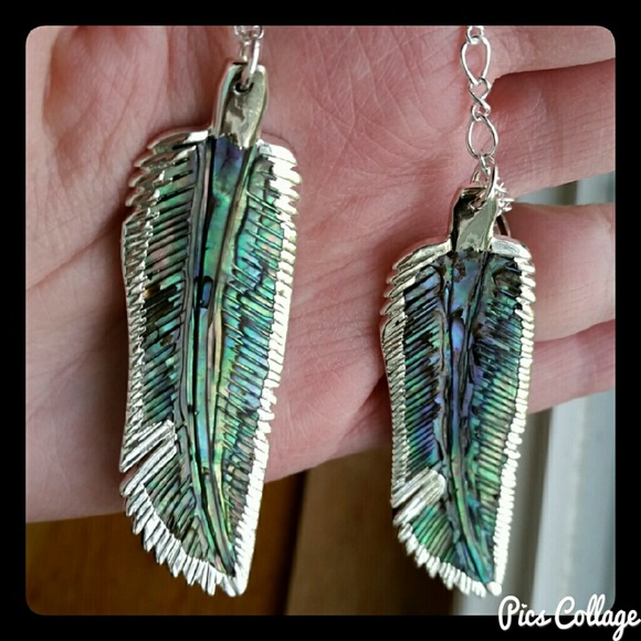 Abalone Shell Feather-Shaped Sterling Silver Necklaces - Picture 2 of 6